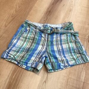 Justice blue green plaid shorts | girls 12 | lightweight casual summer spring
